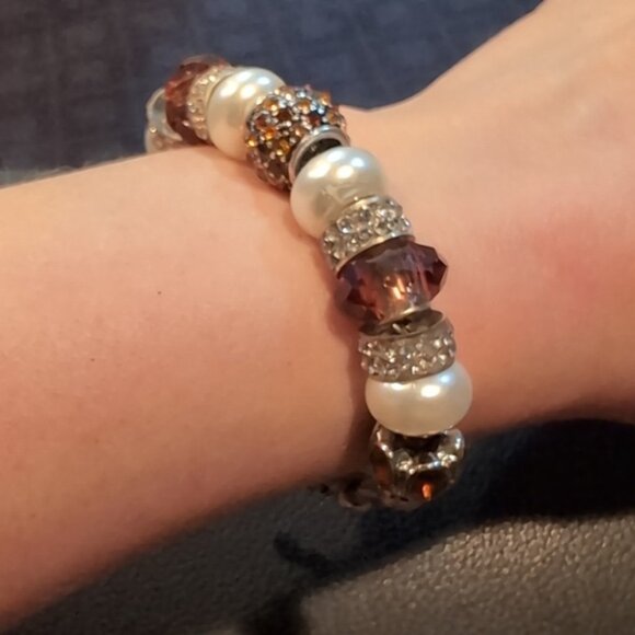 Bella Perlina Pandora Style Charm Bracelet Rhinestone Pearl Silver Customizable - Picture 7 of 12
